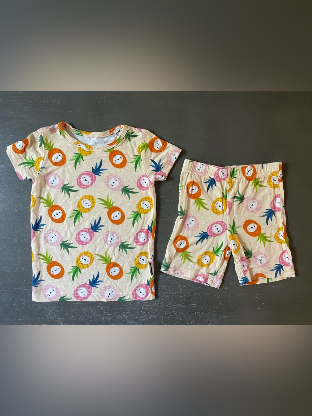 Millie + Roo Short Sleeve and Short Pajama Set in Kawaii Pineapple Print